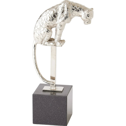 Perched Nickel Jaguar on Stand by Global Views in nickel and bronze. Made from unique in a unique style.