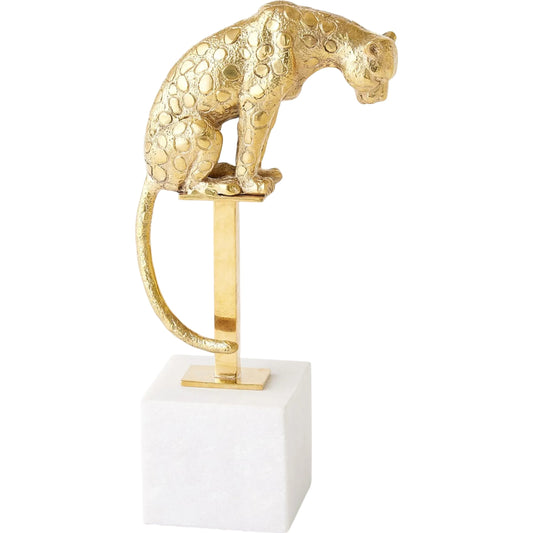 Perched Brass Jaguar on Stand by Global Views in brass and bronze. Made from unique in a unique style.