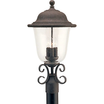 Trafalgar 3-Light Outdoor Post Lantern by Visual Comfort & Co. in oxidized bronze. Made from aluminum in a cottage & farmhouse style.