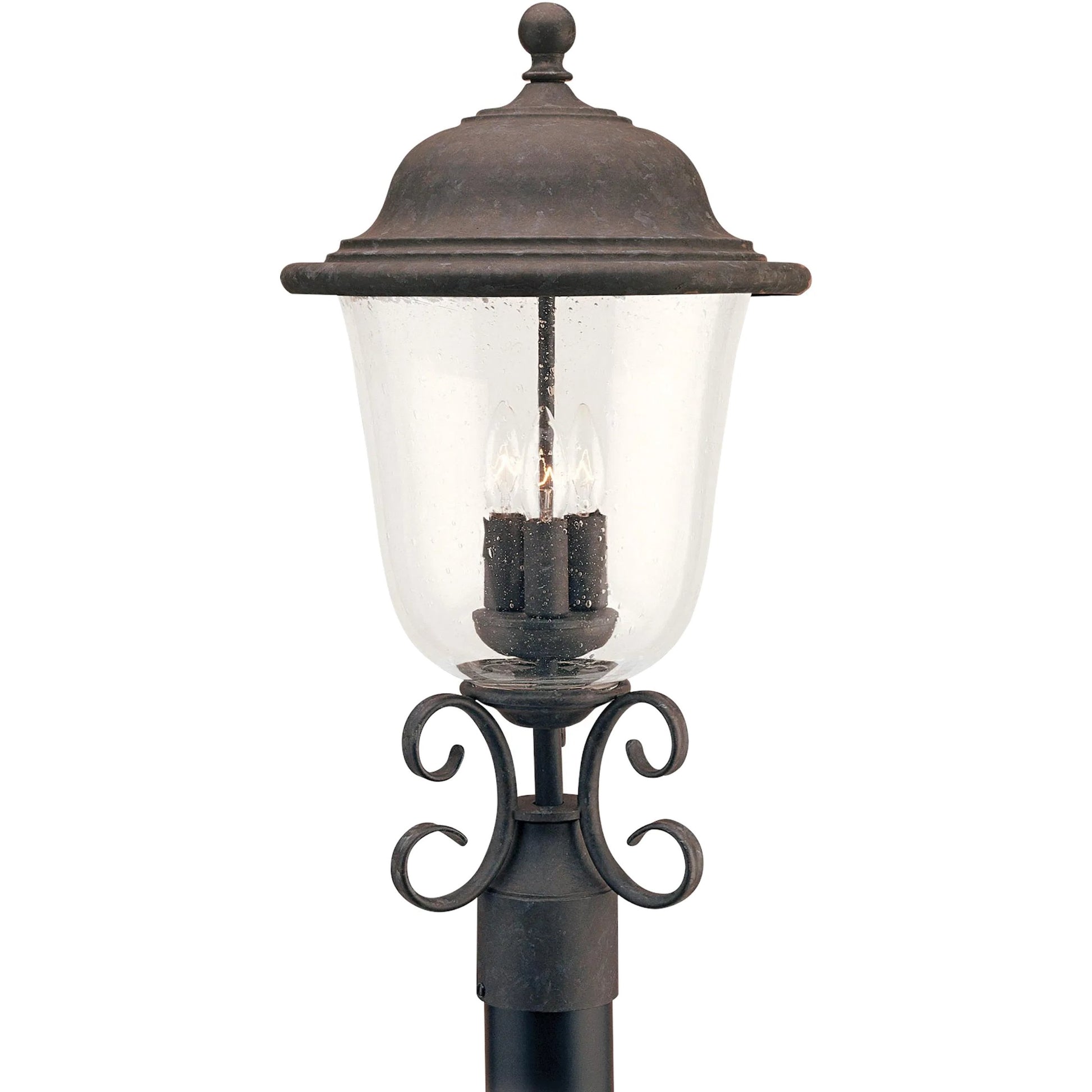 Trafalgar 3-Light Outdoor Post Lantern by Visual Comfort & Co. in oxidized bronze. Made from aluminum in a cottage & farmhouse style.