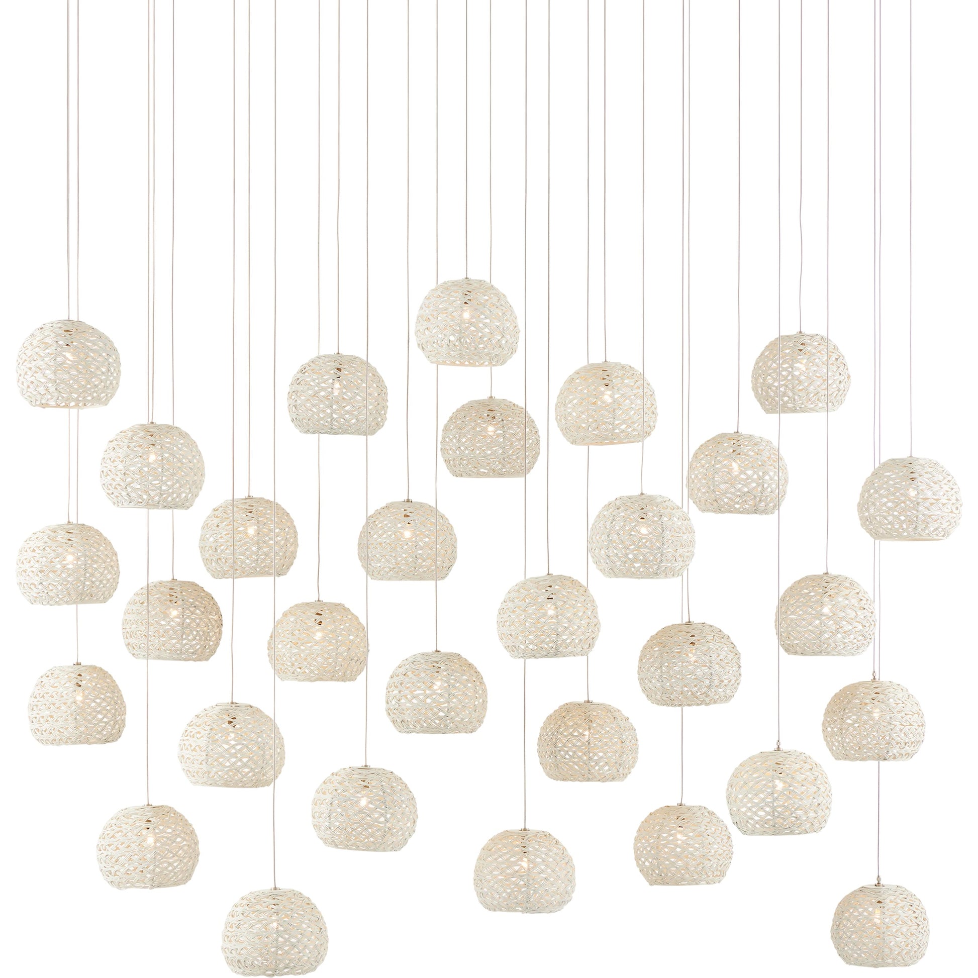 Piero 30-LIGHT Multi-Drop Pendant by Currey and Company in white, painted silver. Made from sugar white, metal in a coastal style.
