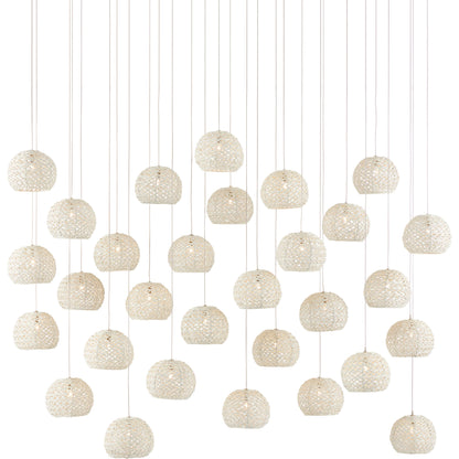 Piero 30-LIGHT Multi-Drop Pendant by Currey and Company in white, painted silver. Made from sugar white, metal in a coastal style.