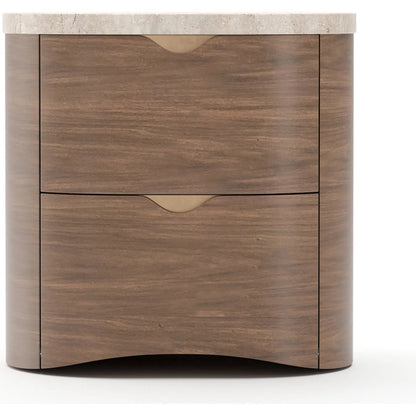 Fleur Nightstand by Caracole in gold and porcini. Made from stone in a transitional style.
