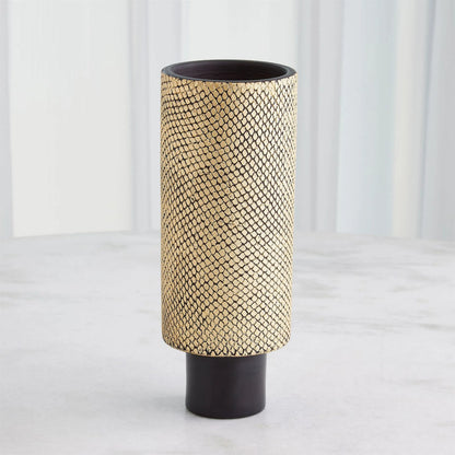 Java Footed Vase by Global Views in matte black and gold. Made from unique in a modern style.