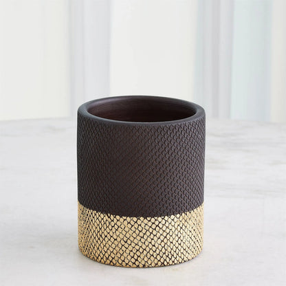 Java Footed Vase by Global Views in matte black and gold. Made from unique in a modern style.