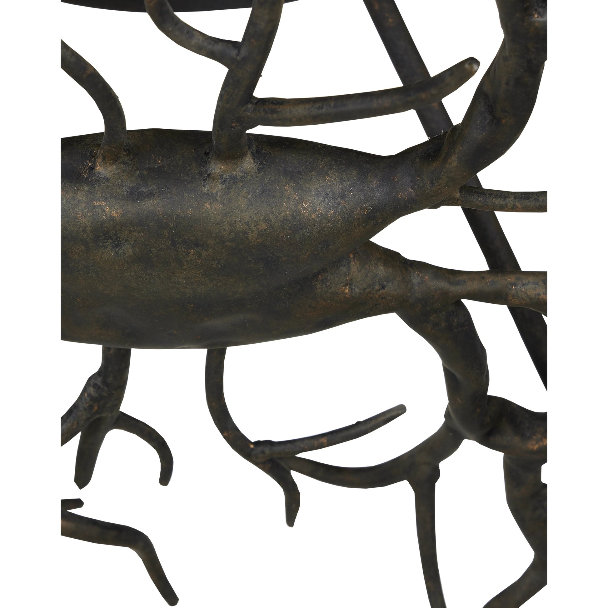 Rainforest Semi-Flush by Currey and Company in rustic bronze. Made from wrought iron in a modern style.