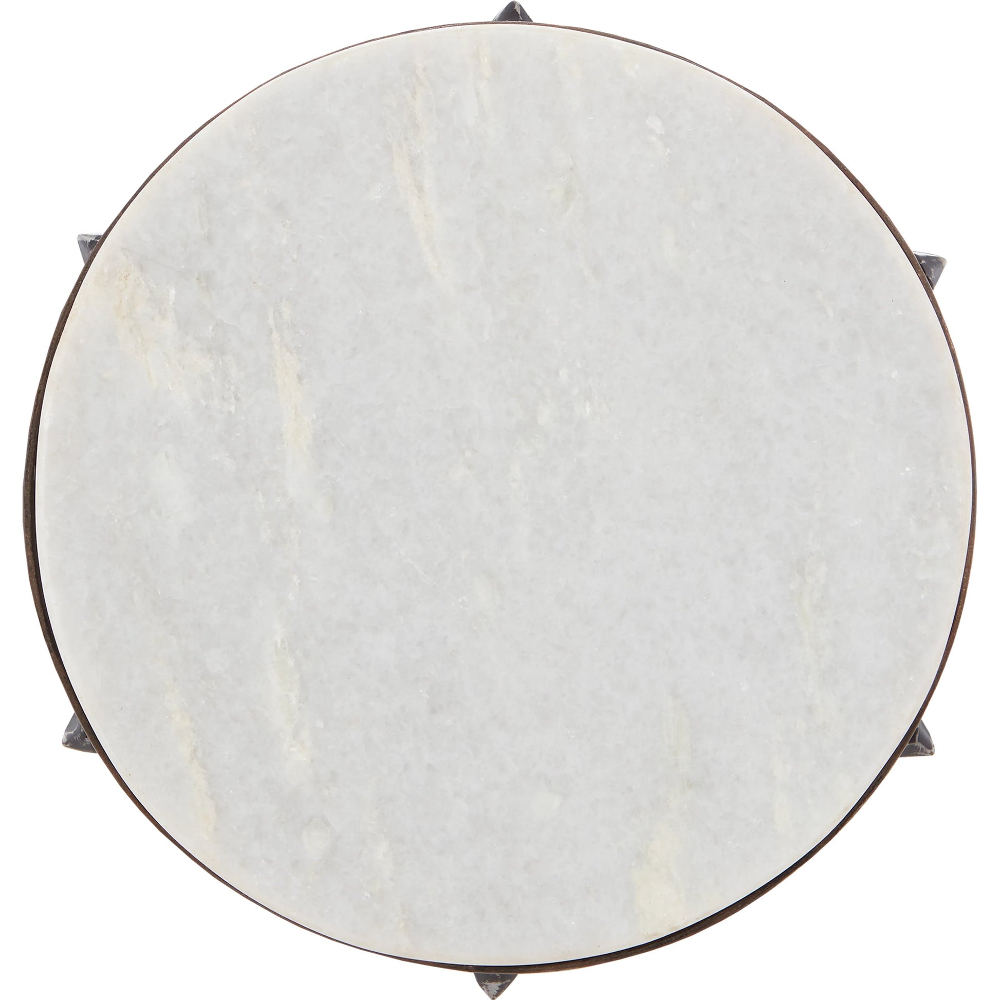 Helios Drinks Table by Currey and Company in antique black, white. Made from wrought iron, marble in a transitional style.