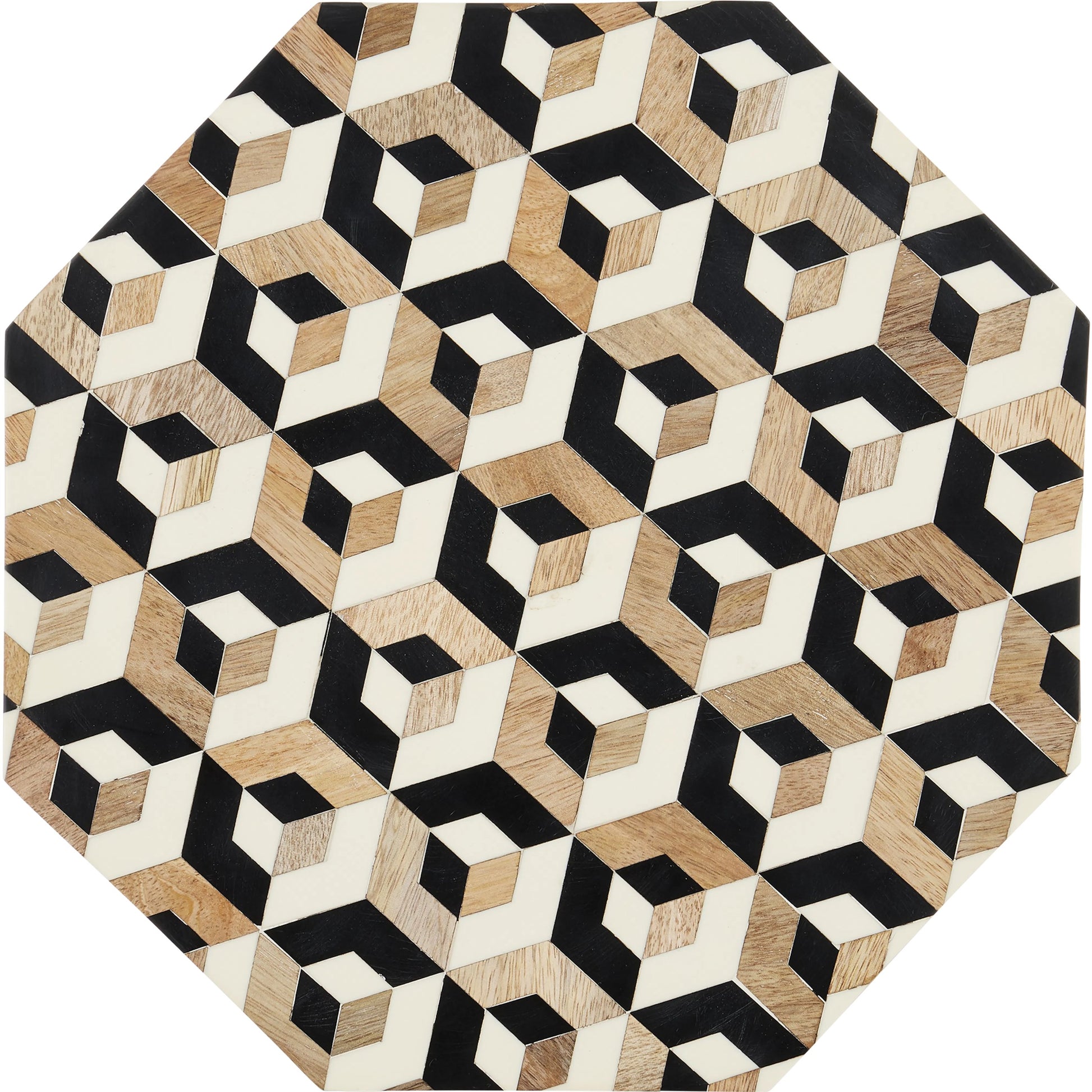 Geo Accent Table by Currey and Company in natural, white, black. Made from mango wood, bone, composite in a modern style.