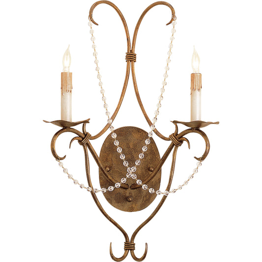 Crystal Lights Wall Sconce by Currey and Company. Made from wrought iron, crystal in a traditional style.