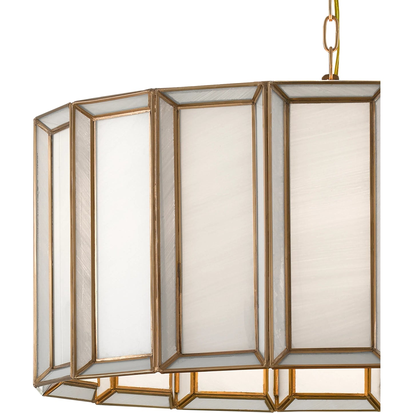 008 SR-890089 | Closeup | Daze Pendant by Currey and Company in antique brass, white. Made from brass, iron, milk glass in a modern style.