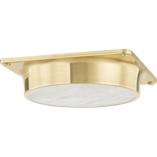 Greenwich 1 Light Flush Mount by Hudson Valley in aged brass. Made from brass in a modern style.
