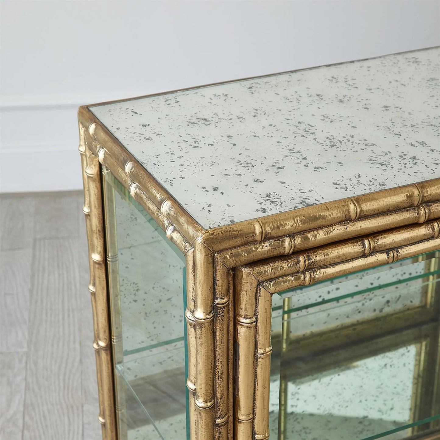 005 SI-2323116 | Closeup | Bamboo Console by Global Views in brass. Made from unique in a rustic style.