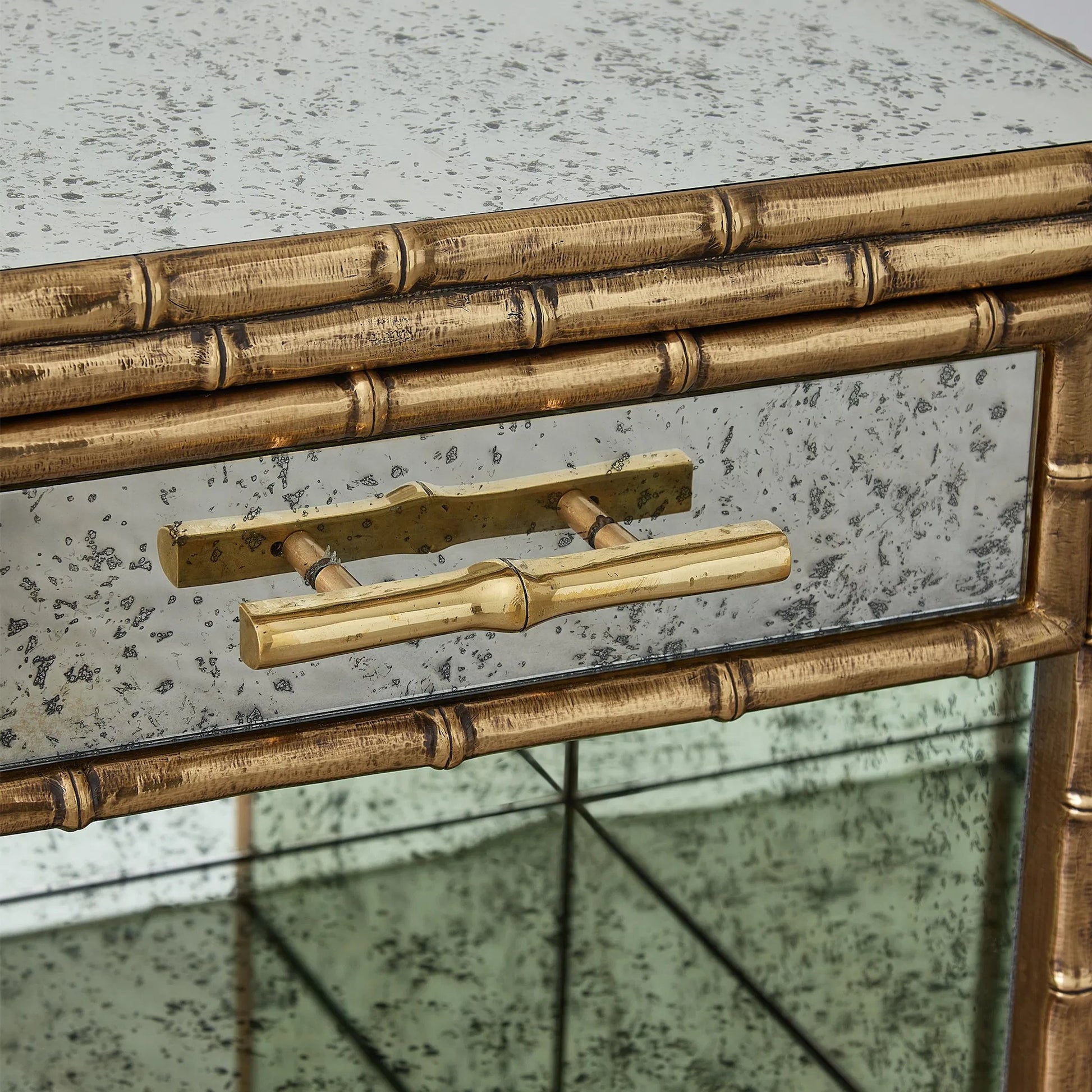 Bamboo Bedside Chest by Global Views. Made from mango wood, mdf, brass in a rustic style.