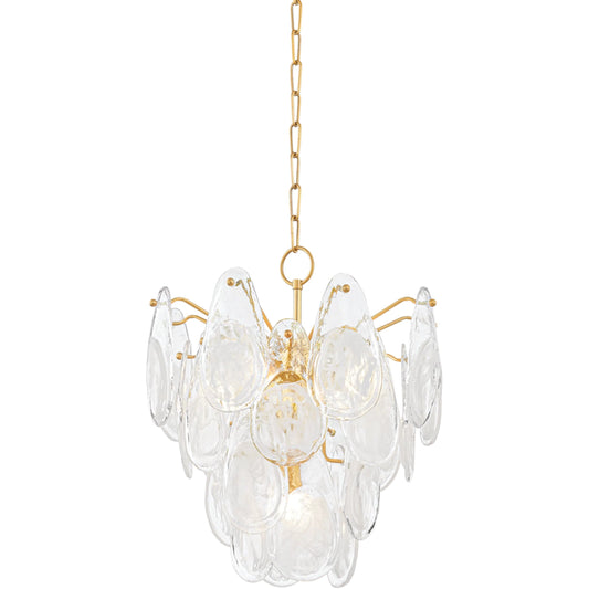 Darcia Chandelier by Hudson Valley in aged brass. Made from steel, brass in a unique style.