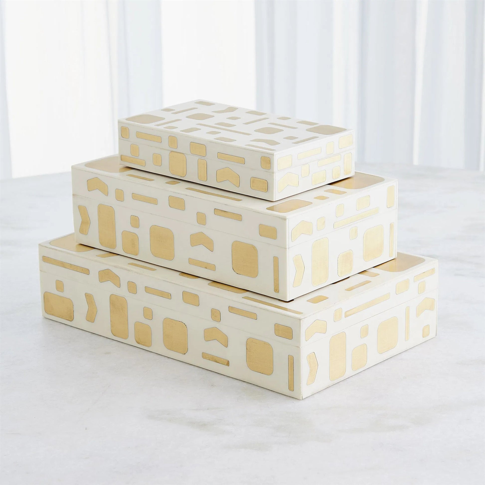 Brass Jali Box by Global Views. Made from mdf, resin, brass in a modern style.