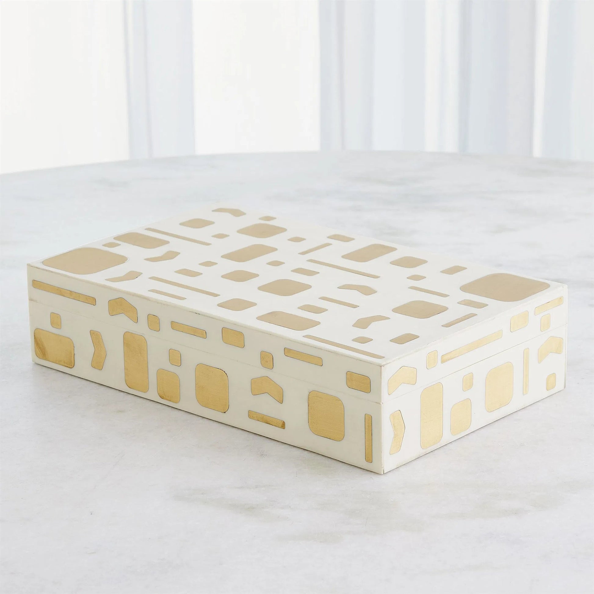 Brass Jali Box by Global Views. Made from mdf, resin, brass in a modern style.