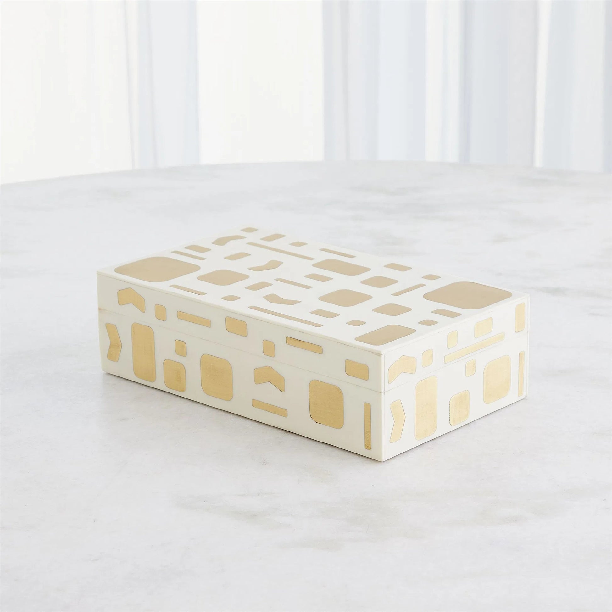 Brass Jali Box by Global Views. Made from mdf, resin, brass in a modern style.