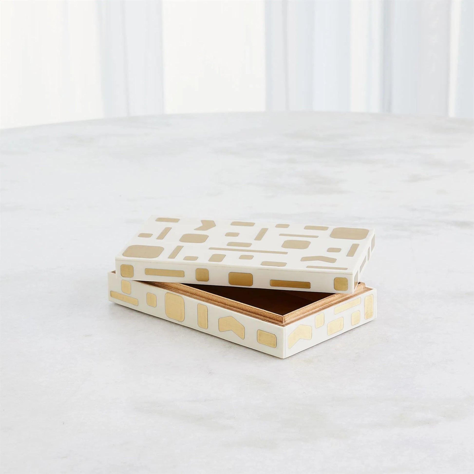Brass Jali Box by Global Views. Made from mdf, resin, brass in a modern style.