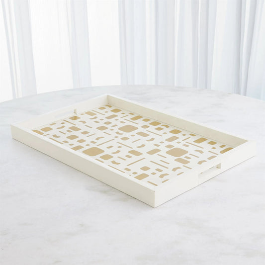 Brass Jali Box Tray by Global Views. Made from mdf, resin, brass in a modern style.