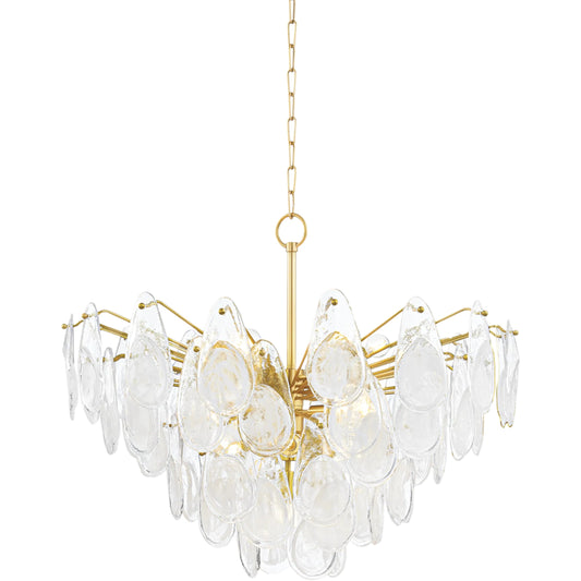Darcia Chandelier by Hudson Valley in aged brass. Made from steel, brass in a unique style.