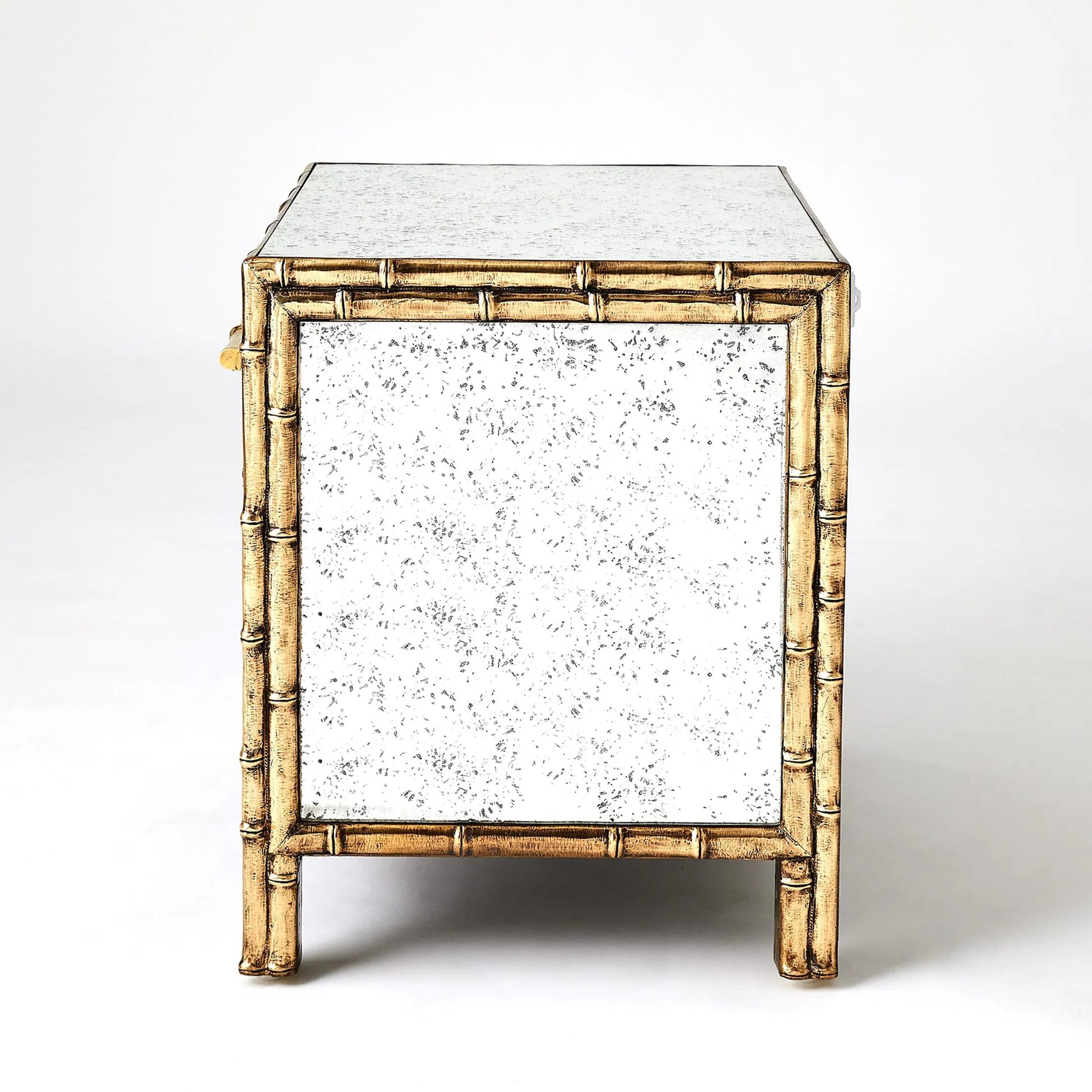 Bamboo Bedside Chest by Global Views. Made from mango wood, mdf, brass in a rustic style.