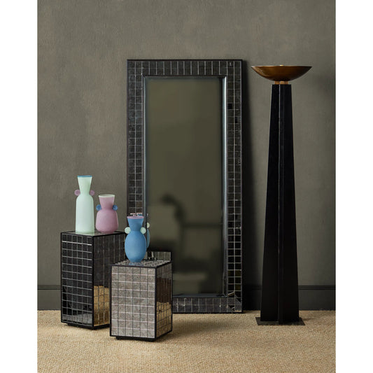Mosaico Accent Table by Currey and Company in ebony, antique mirror. Made from mango wood, glass in a unique style.