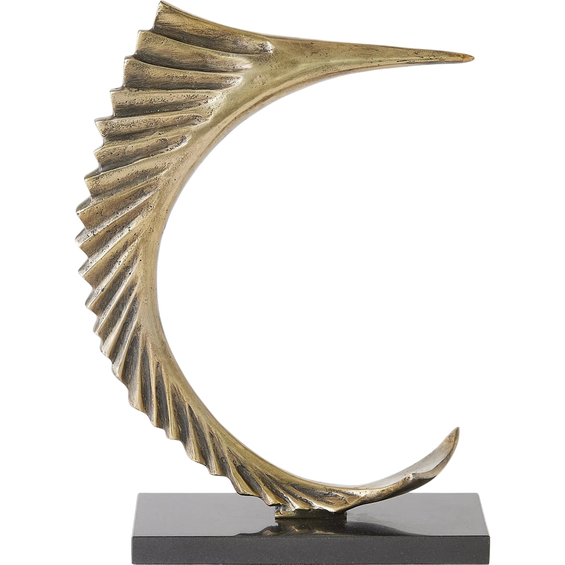 Swordfish Sculpture by Global Views. Made from cast iron, marble in a coastal style.
