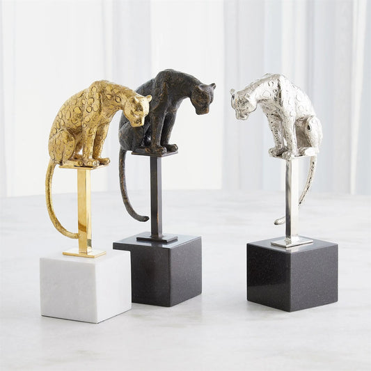 Perched Brass Jaguar on Stand by Global Views in brass and bronze. Made from unique in a unique style.
