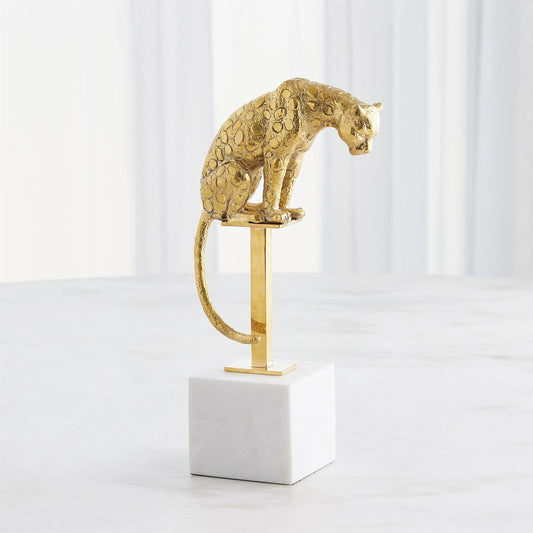 Perched Brass Jaguar on Stand by Global Views in brass and bronze. Made from unique in a modern style.