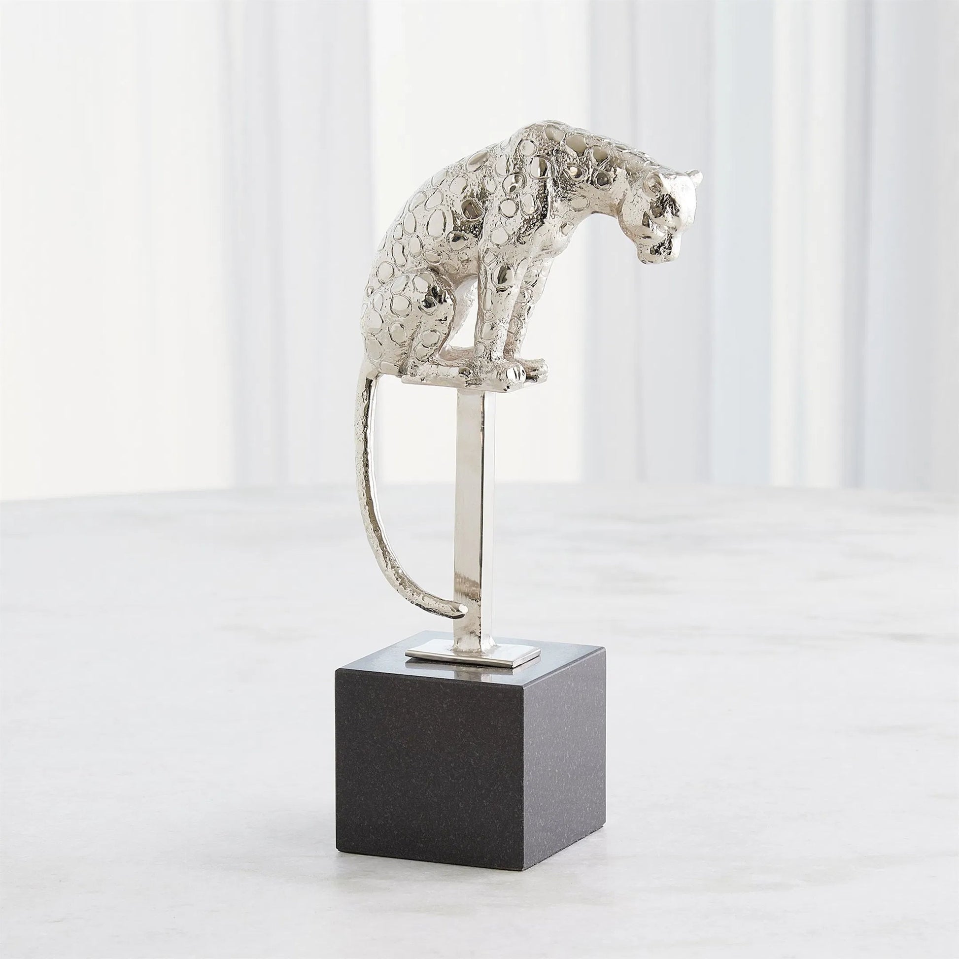 Perched Nickel Jaguar on Stand by Global Views in nickel and bronze. Made from unique in a modern style.