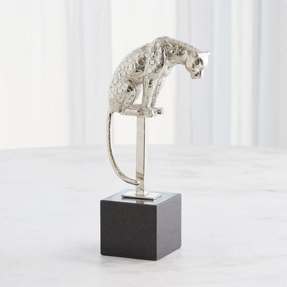 Perched Nickel Jaguar on Stand by Global Views in nickel and bronze. Made from unique in a modern style.