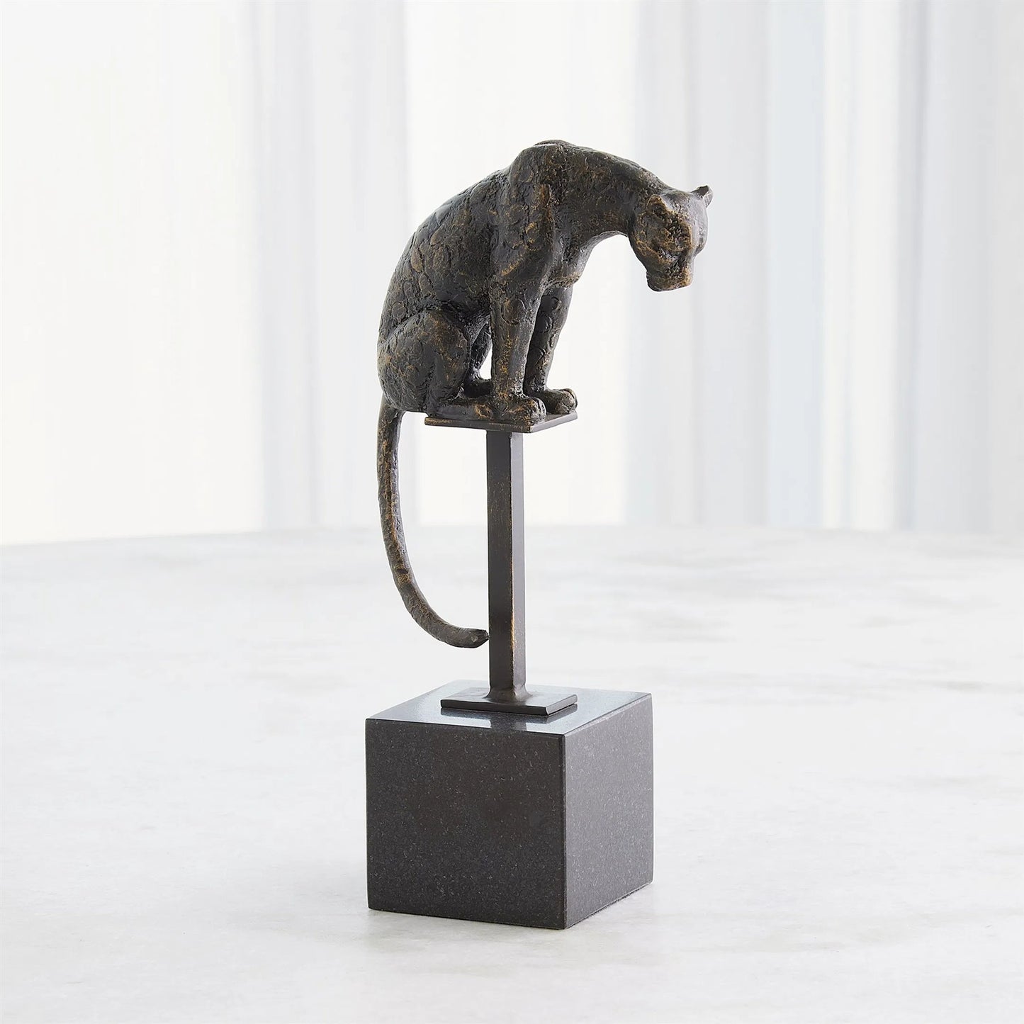 002 SI-2324093 | Lifestyle | Perched Bronze Jaguar on Stand by Global Views in bronze and bronze. Made from unique in a modern style.