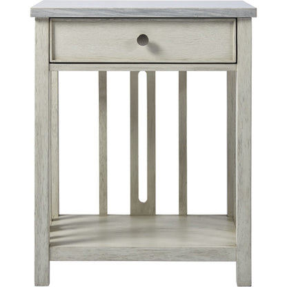Coastal Living Bedside Table with Stone Top by Coastal Living by Universal Furniture in sandbar and brushed pewter. Made from unique in a transitional style.