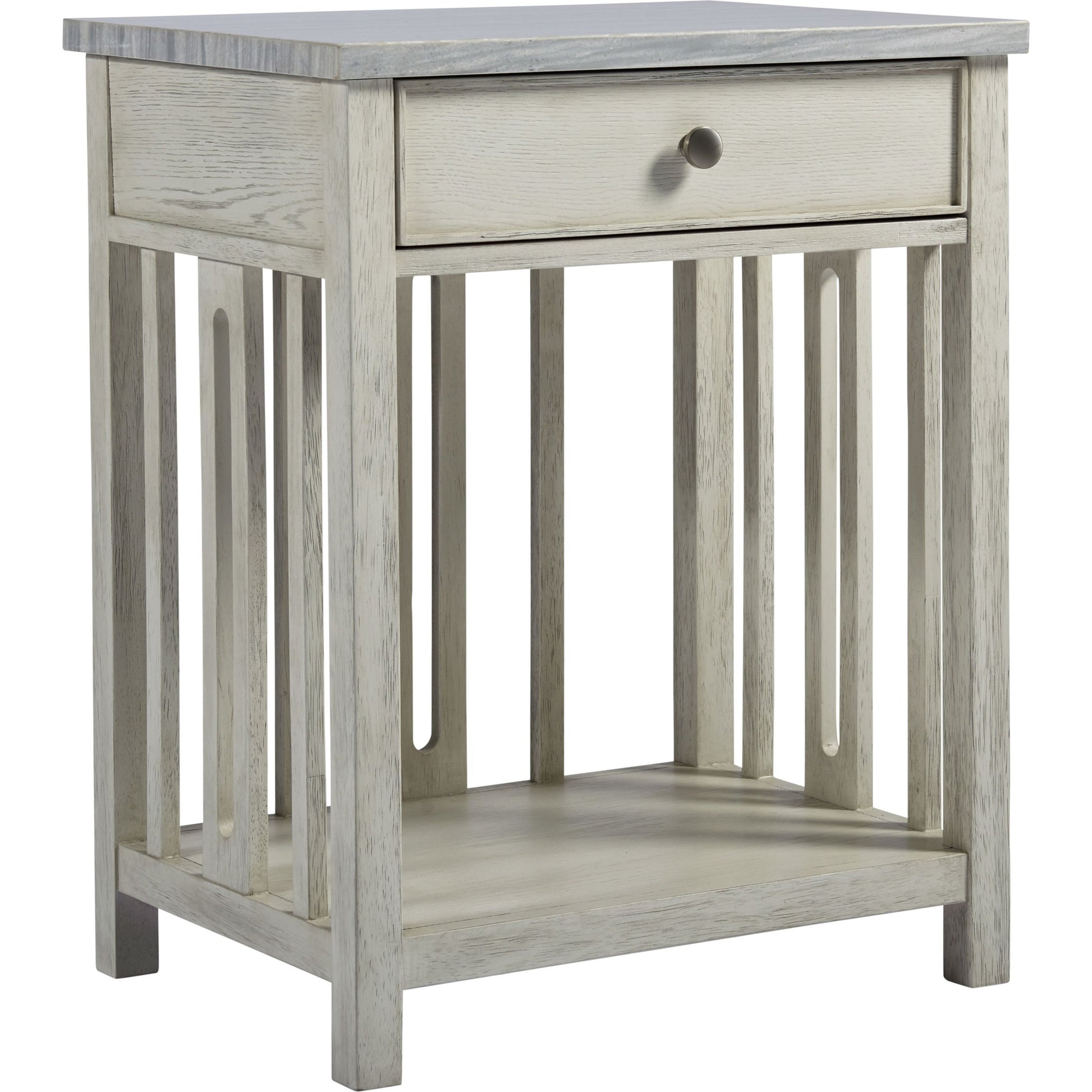 Coastal Living Bedside Table with Stone Top by Coastal Living by Universal Furniture in sandbar and brushed pewter. Made from unique in a transitional style.