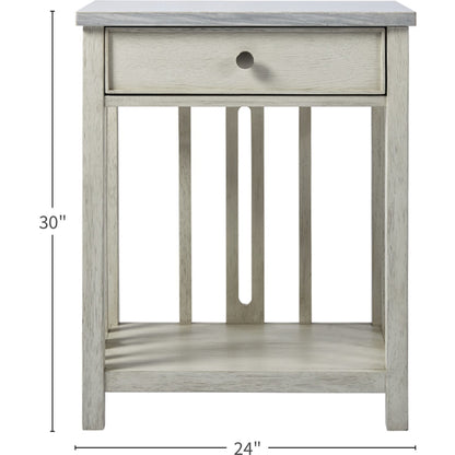 Coastal Living Bedside Table with Stone Top by Coastal Living by Universal Furniture in sandbar and brushed pewter. Made from unique in a transitional style.