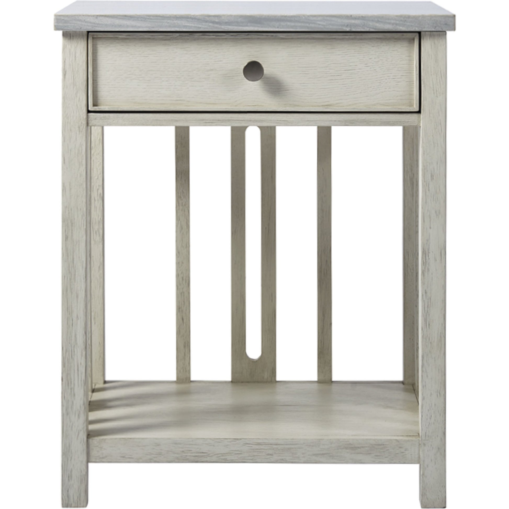 Coastal Living Bedside Table with Stone Top by Coastal Living by Universal Furniture in sandbar and brushed pewter. Made from unique in a transitional style.