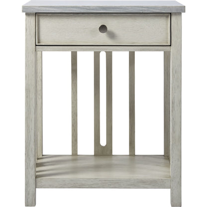 Coastal Living Bedside Table with Stone Top by Coastal Living by Universal Furniture in sandbar and brushed pewter. Made from unique in a transitional style.