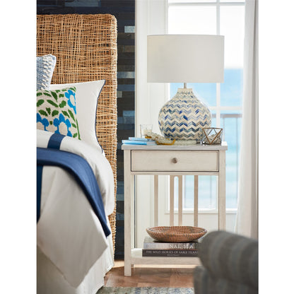 Coastal Living Bedside Table with Stone Top by Coastal Living by Universal Furniture in sandbar and brushed pewter. Made from unique in a transitional style.