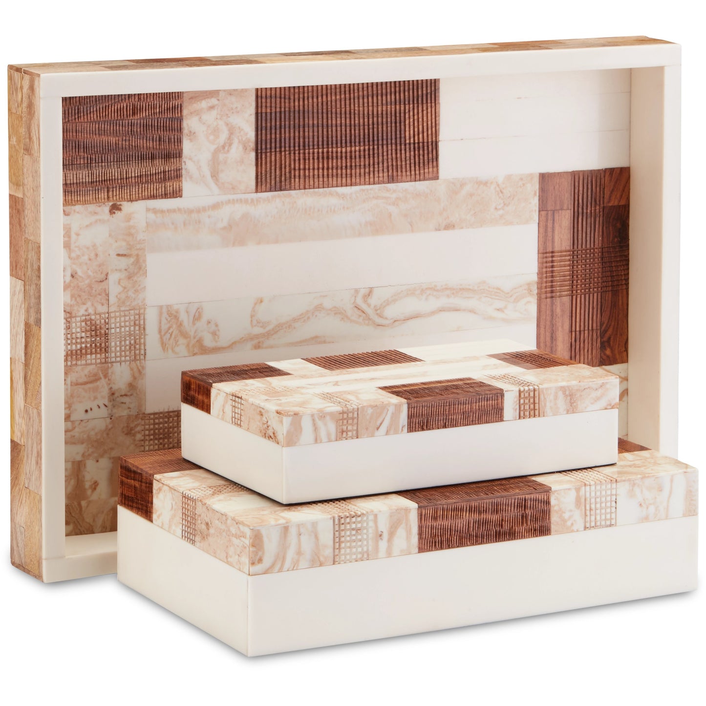 008 SI-1894135 | Additional Silo | 1940S Box Set by Currey and Company in beige, brown, ivory, natural. Made from composite, fabric, wood in a traditional style.