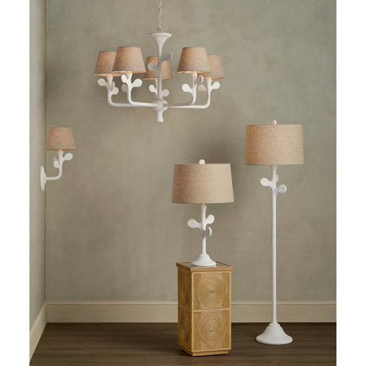 Charny Floor Lamp by Currey and Company in gesso white. Made from composite, metal in a modern style.