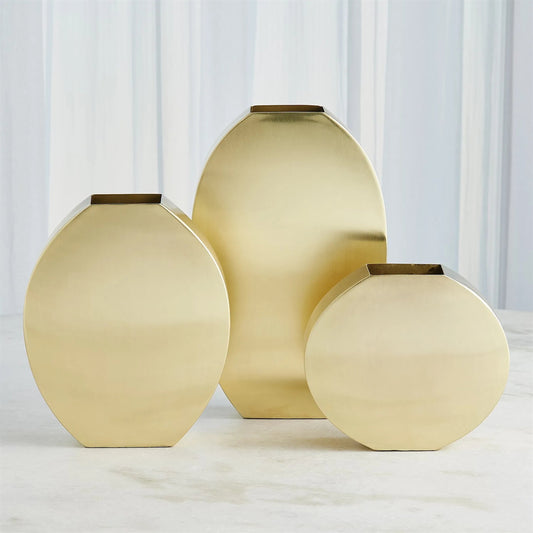 Squared Oval Vase by Global Views in antique brass. Made from steel in a modern style.
