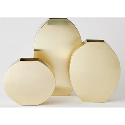 Squared Oval Vase by Global Views in antique brass. Made from steel in a modern style.