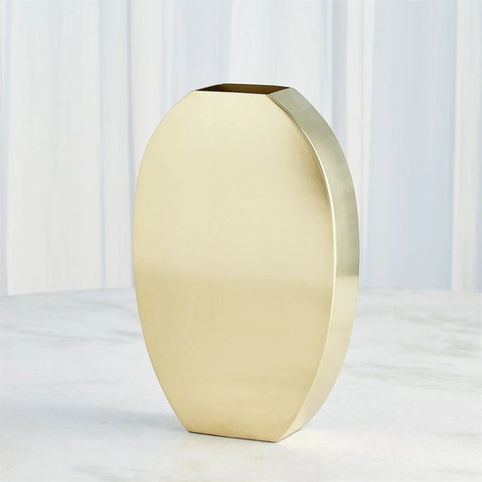 Squared Oval Vase by Global Views in antique brass. Made from steel in a modern style.