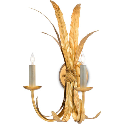 Bette Wall Sconce by Currey and Company in grecian gold leaf. Made from wrought iron in a transitional style.