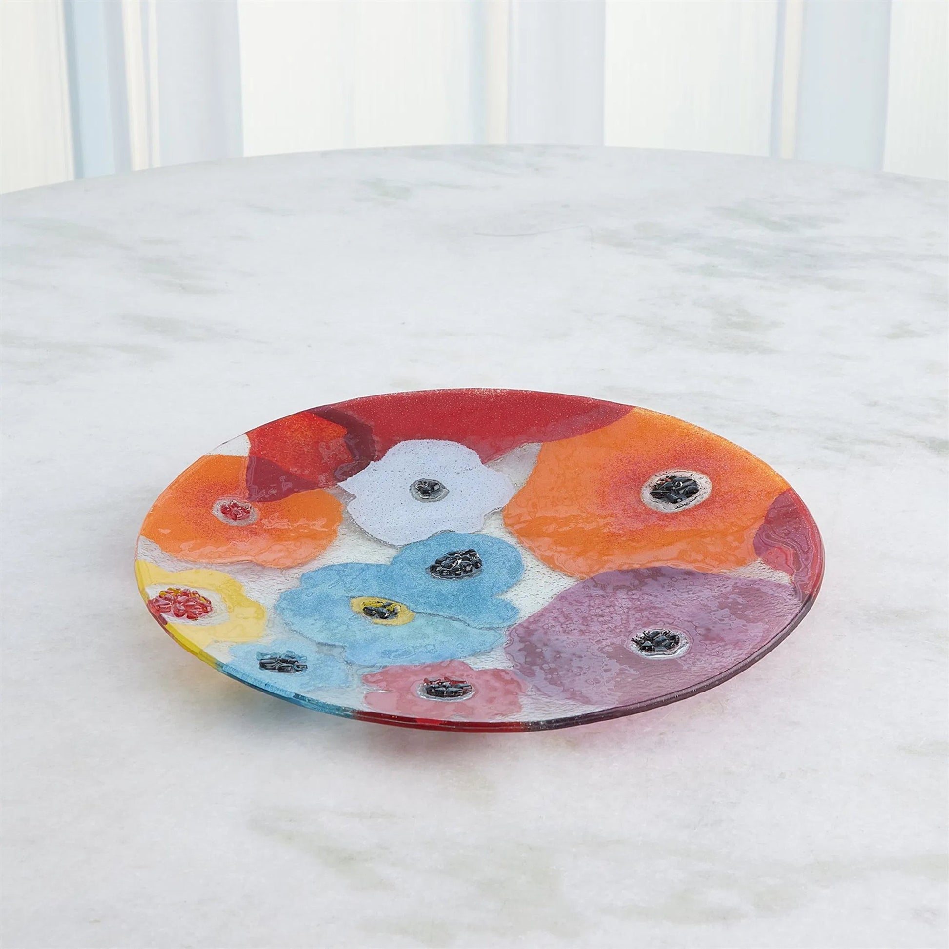 Fused Floral Flat Vase by Global Views in clear. Made from unique in a eclectic & global style.