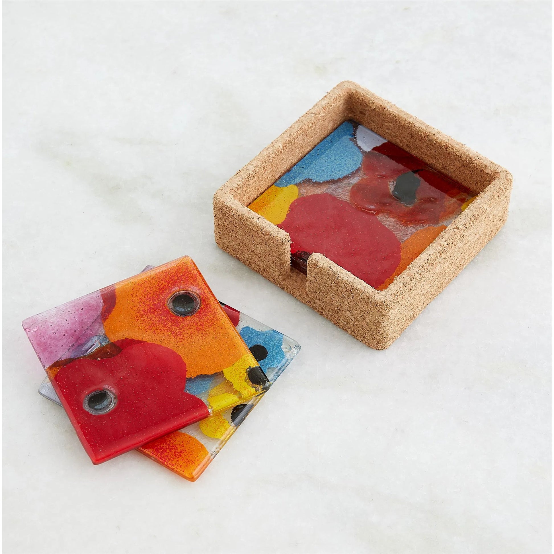 Fused Floral Coaster Set by Global Views in clear. Made from unique in a eclectic & global style.