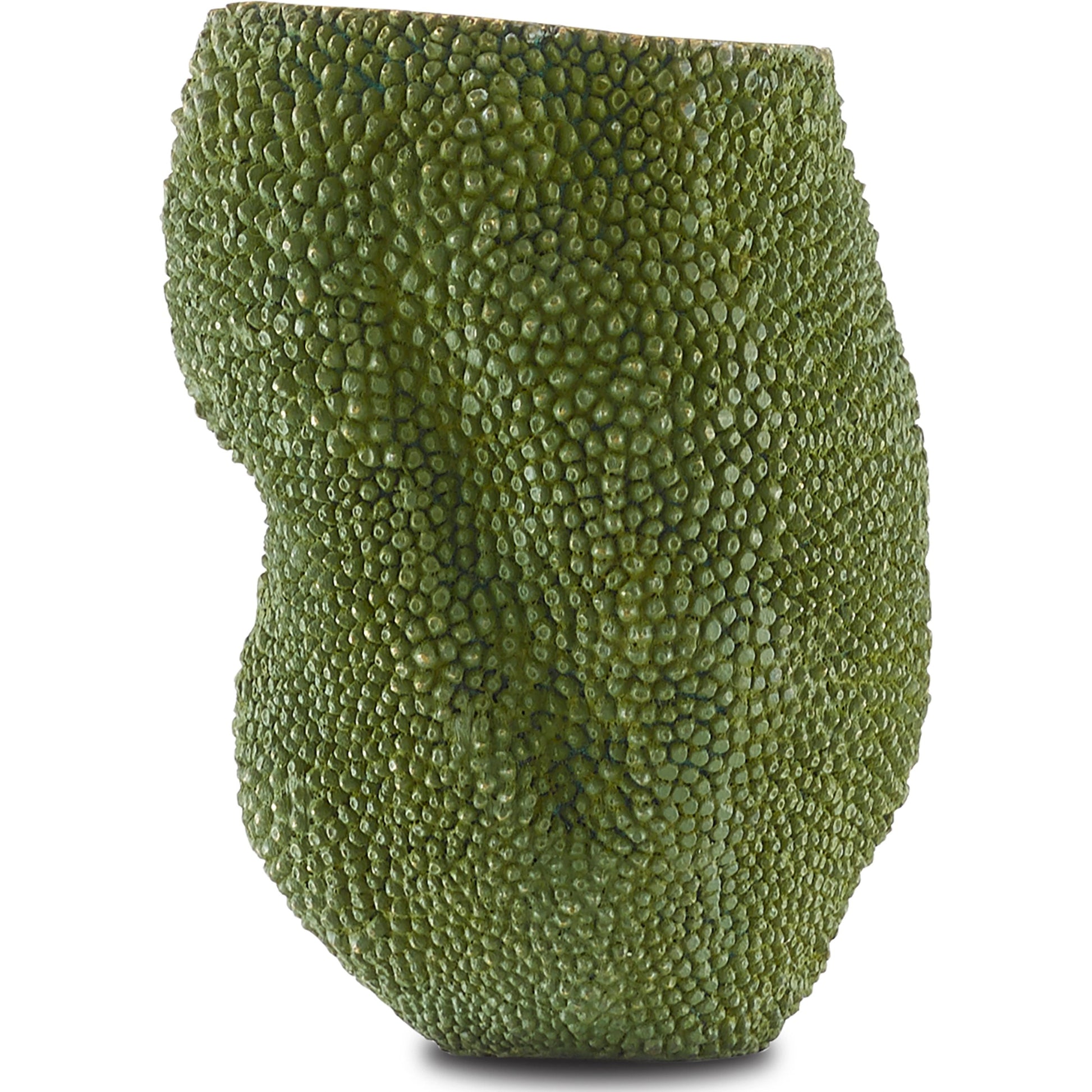 Jackfruit Vase by Currey and Company in green, gold. Made from bronze in a coastal style.