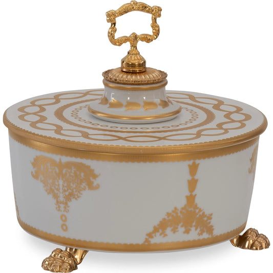 White and Gold Round Box by Maitland-Smith in white, gold. Made from unique in a unique style.