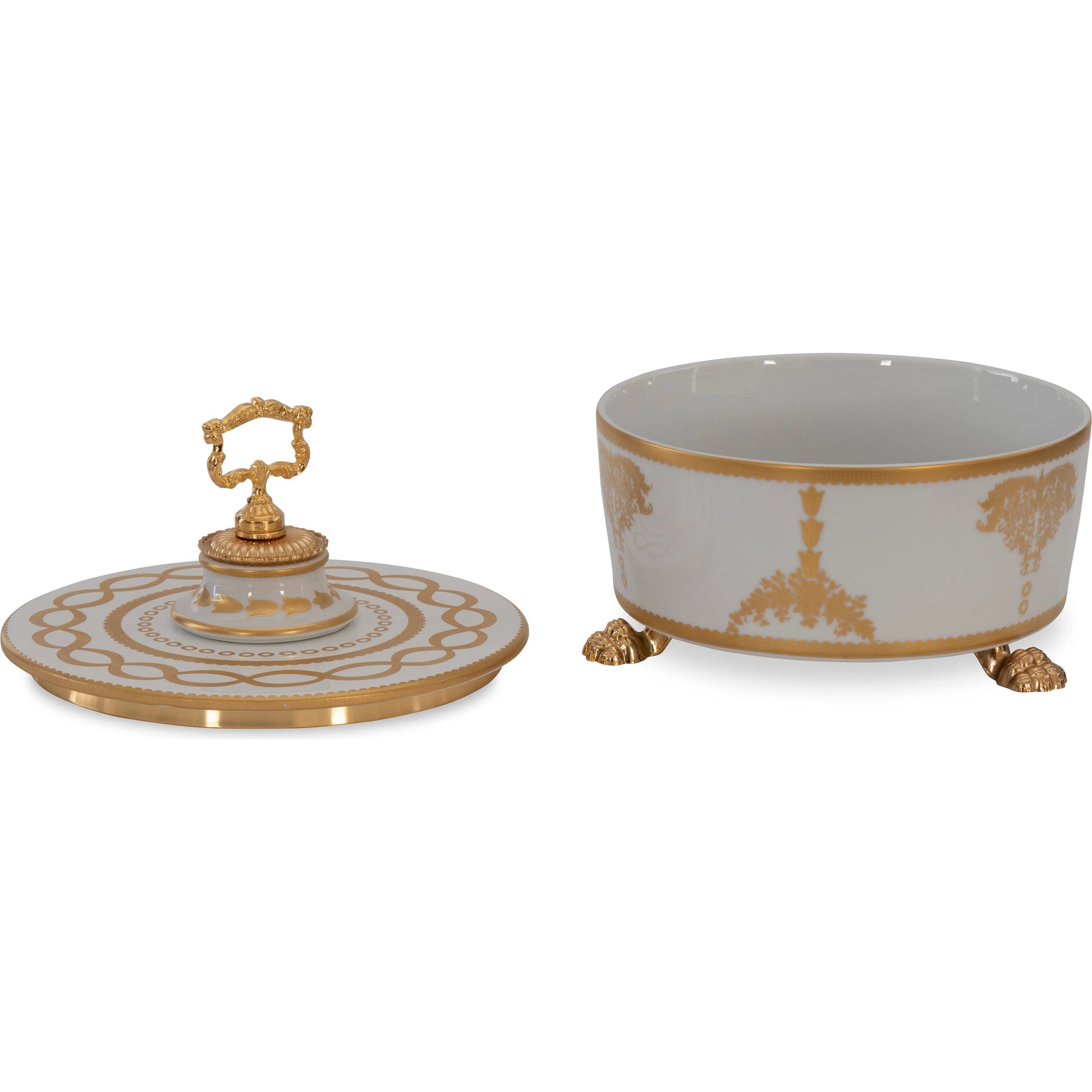 White and Gold Round Box by Maitland-Smith in white, gold. Made from unique in a unique style.