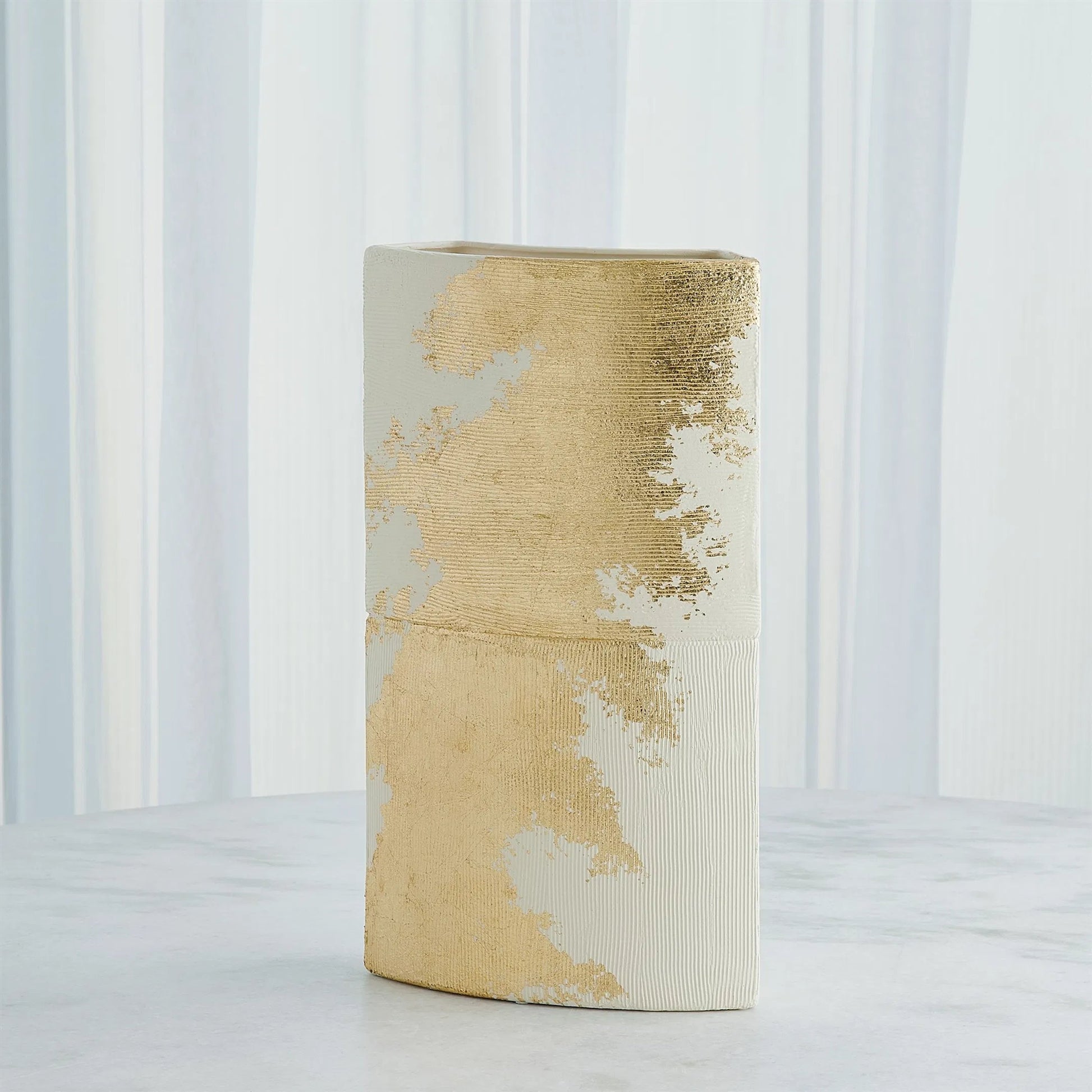Splashy Gold Leaf Vase by Global Views in natural. Made from ceramic in a unique style.
